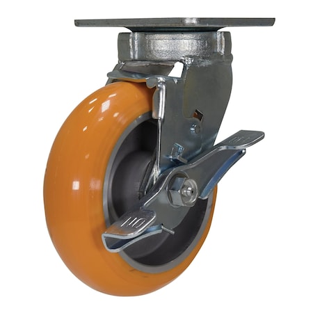 Vestil Orange Premium Heavy Duty Swivel With Brake Polyurethane 6 x 2 Caster CST-F40-6X2SI-SWB
